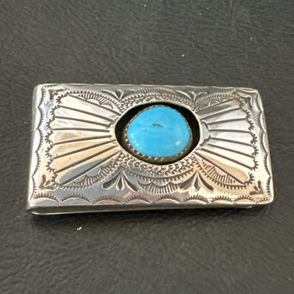 Mens Womens Blue Turquoise Navajo Stainless Stamped Silver Money Clip 19732