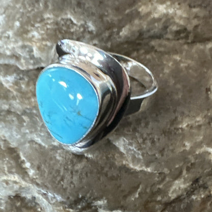 Southwestern Sterling Silver Blue Kingman Turquoise Ring Size 7 18512