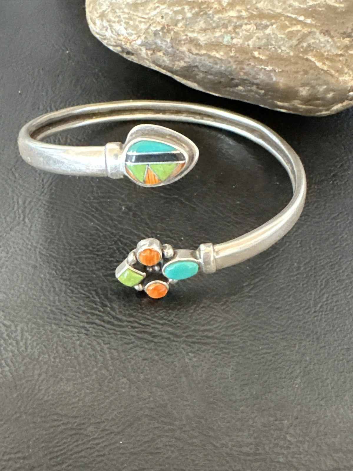 Mens Womens MulticolorNavajo Sterling Silver Cluster Cuff Bracelet 7" 19698