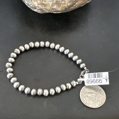 Native American Navajo 6mm Beads 7” Sterling Silver Bracelet 99967