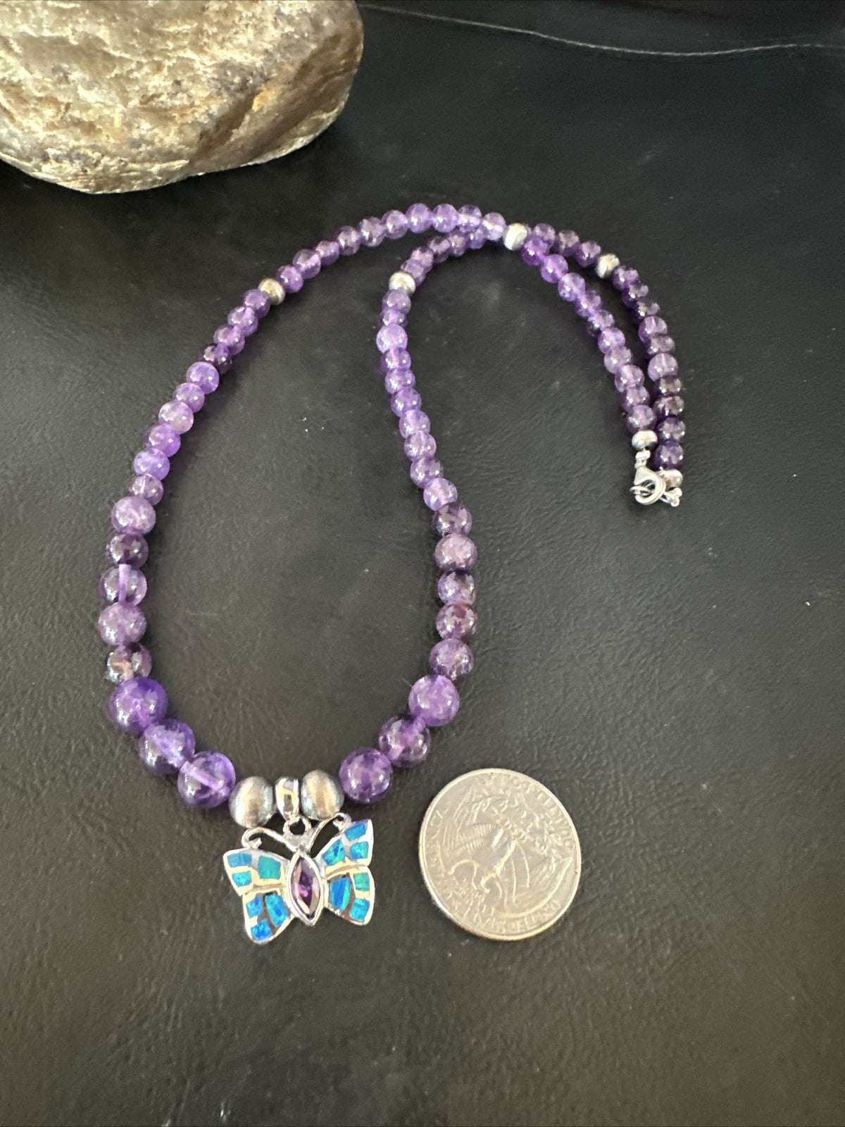 Butterfly Navajo Purple Amethyst Opal Sterling Silver Necklace Earrings 15299