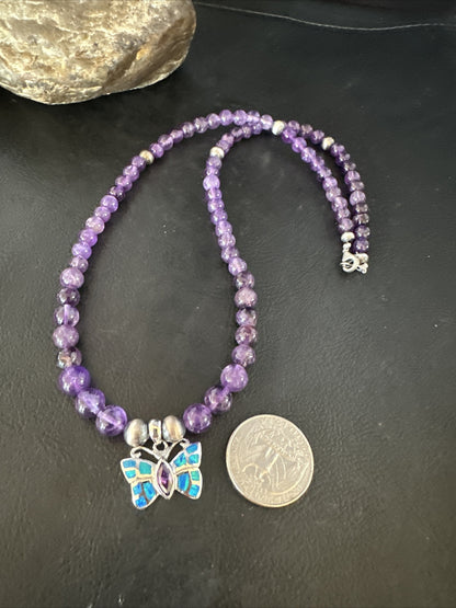 Butterfly Navajo Purple Amethyst Opal Sterling Silver Necklace Earrings 15299