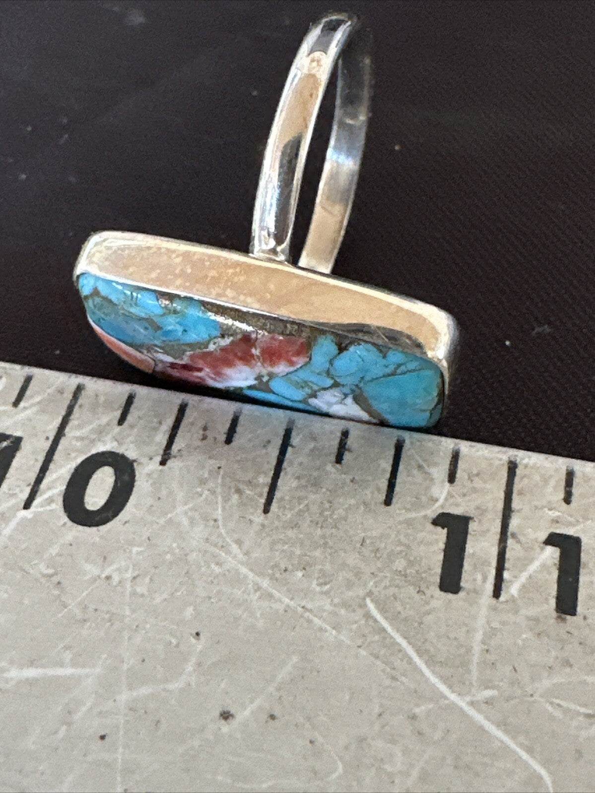 Blue Turquoise Spiny Oyster Southwestern Sterling Silver Ring Size 8 18434