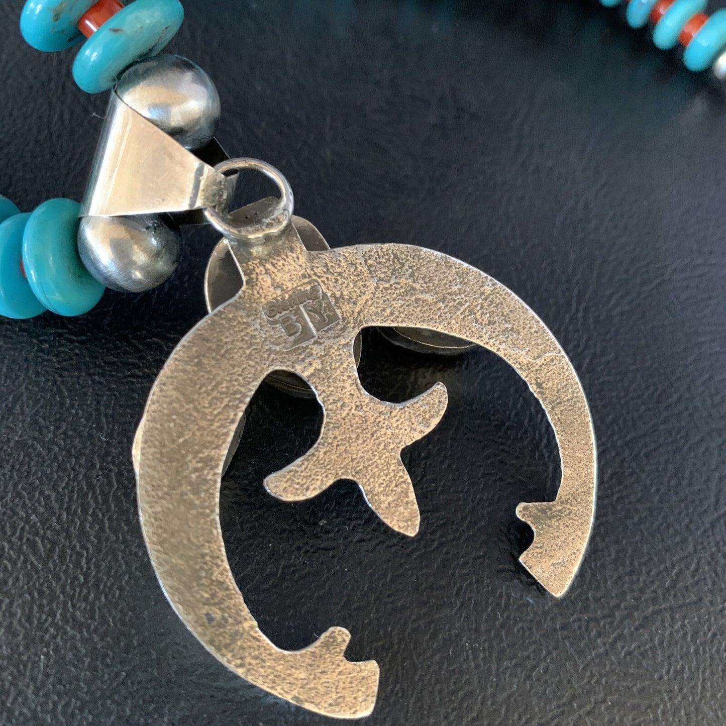 Royston Navajo Sterling Silver Blue Turquoise Coral Necklace Naja Pendant 13745