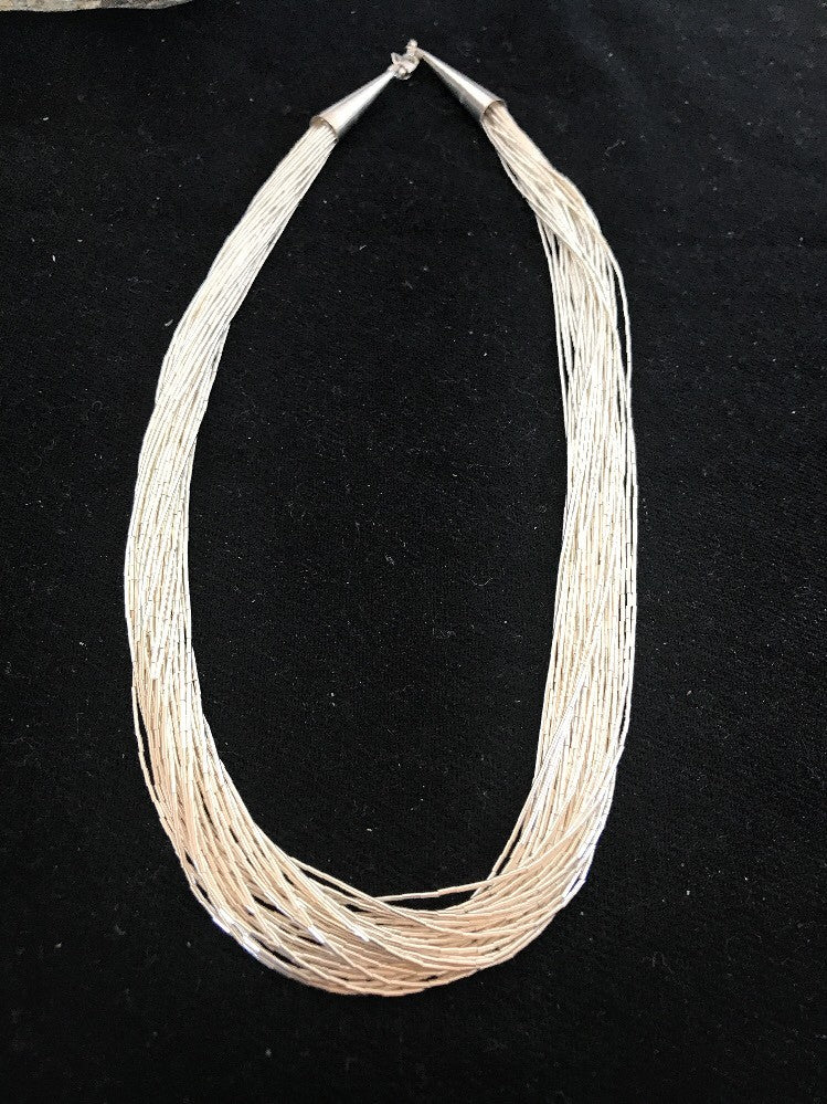 Liquid Tube Beads Heishi 30 Strands Sterling Silver Necklace 17" 10061