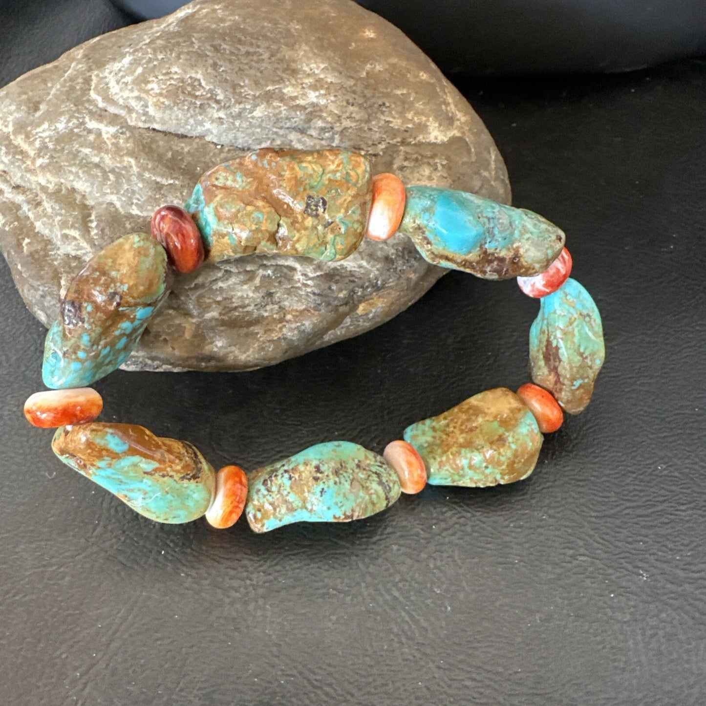 Mens Womens Green Turquoise Spiny Stretch Stone Friendship Bracelet 7" 18862