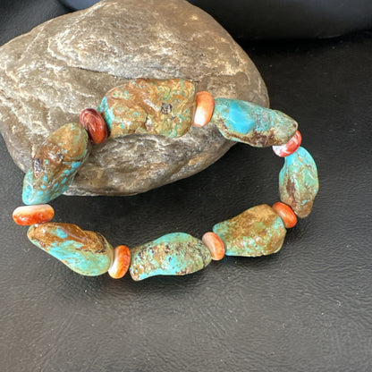 Mens Womens Green Turquoise Spiny Stretch Stone Friendship Bracelet 7" 18862