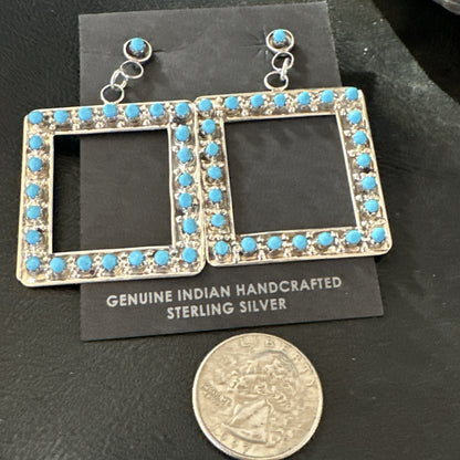 Zuni Petite Point Turquoise Cluster Earrings Sterling Silver Handmade 19771