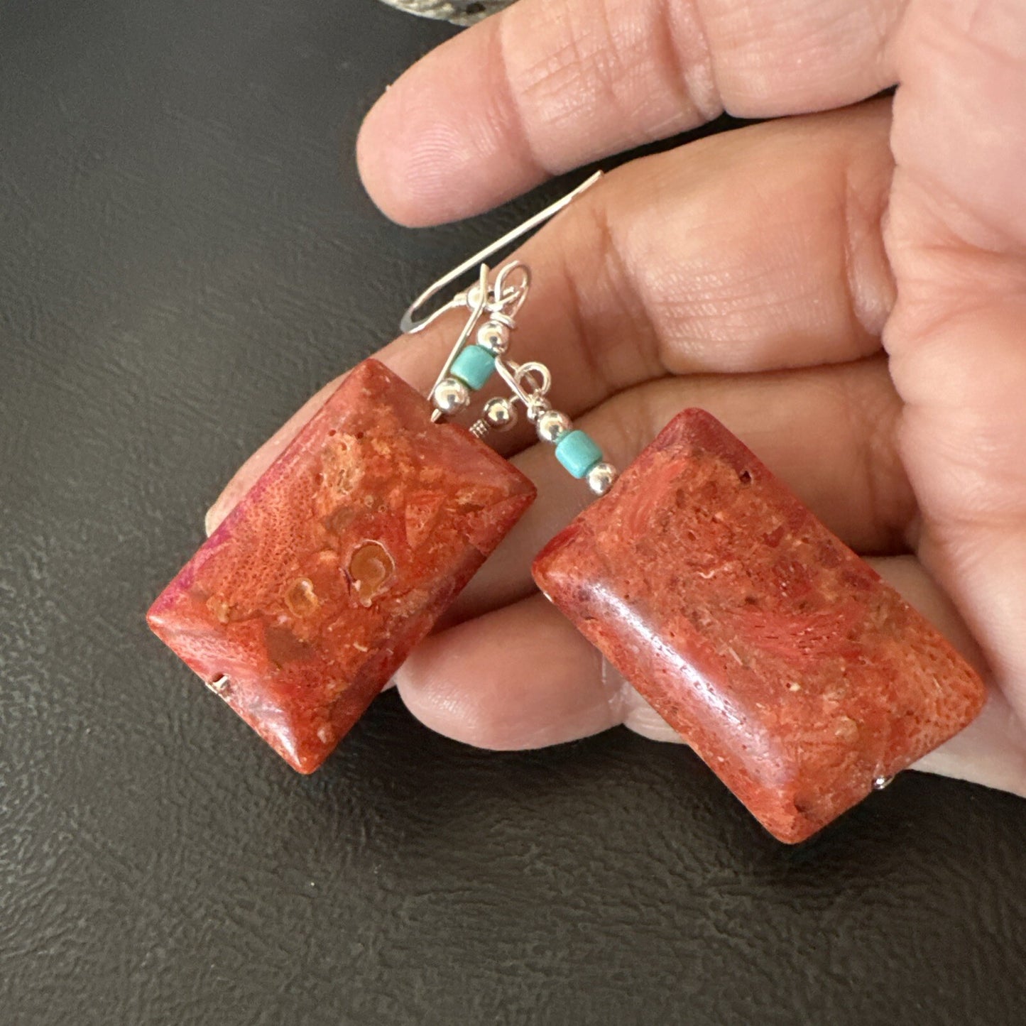 Apple Sponge Coral Southwestern Sterling Silver Earrings 1.5” 18838