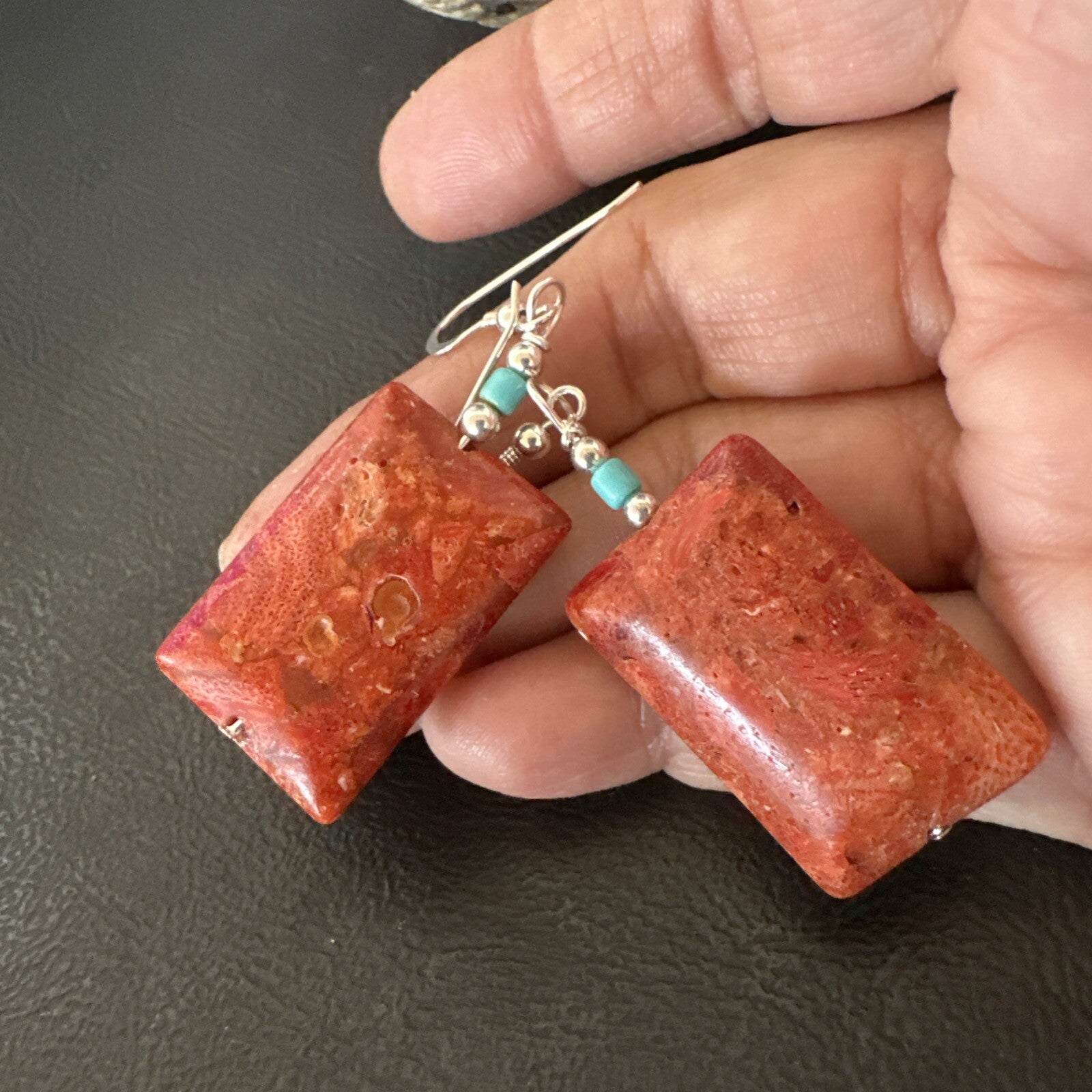 Apple Sponge Coral Southwestern Sterling Silver Earrings 1.5” 18838