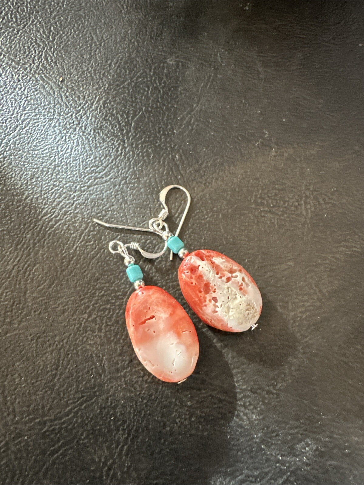 Navajo Sterling Red Spiny Oyster Turquoise Bead Earrings 18692