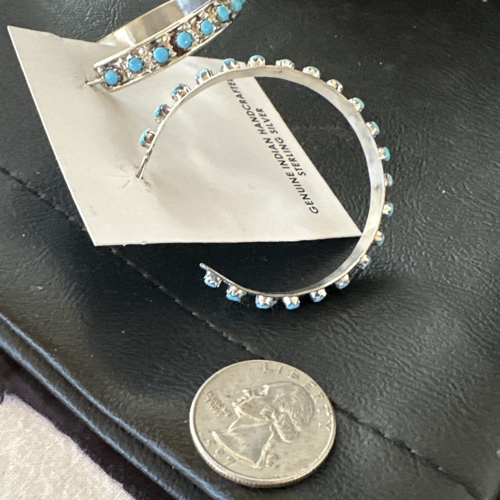 Zuni Petite Point Turquoise Cluster Earrings Sterling Silver Handmade 19770