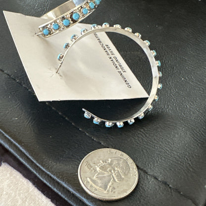 Zuni Petite Point Turquoise Cluster Earrings Sterling Silver Handmade 19770