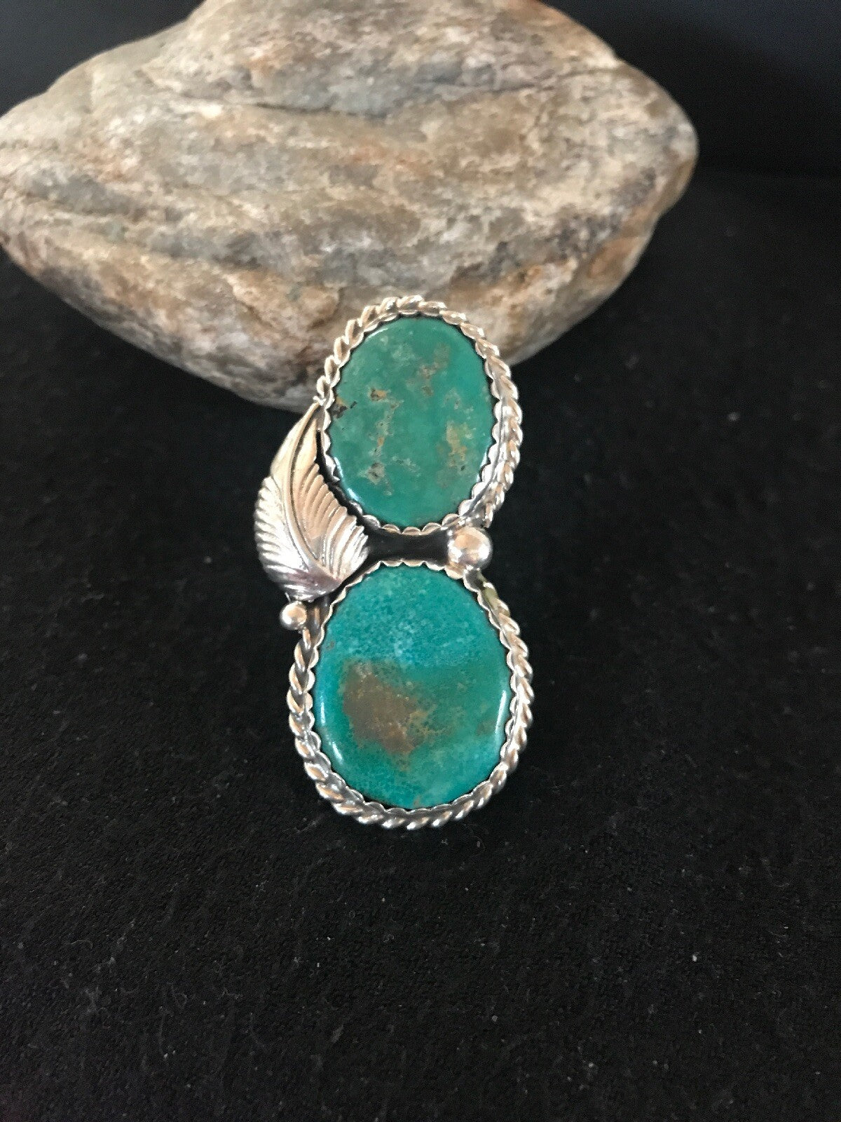 Apache Turquoise Navajo Sterling Silver Native American Ring Size 7 02891
