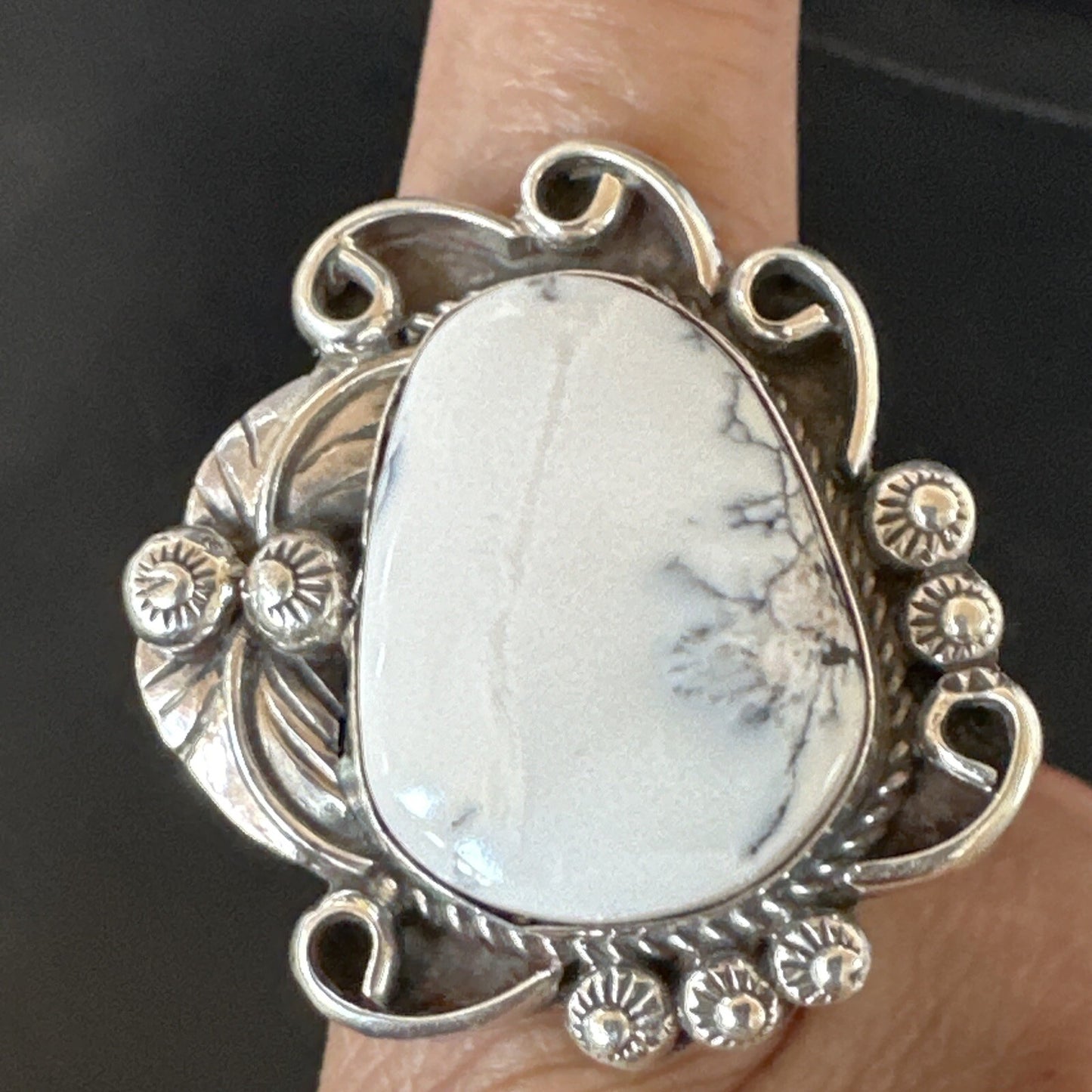Mens Womens White Buffalo Turquoise Navajo Sterling Silver Ring Size 10 18103
