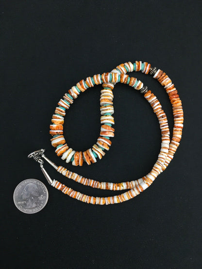 Native Spiny Oyster Graduated Navajo Sterling Silver Necklace 21" 04771