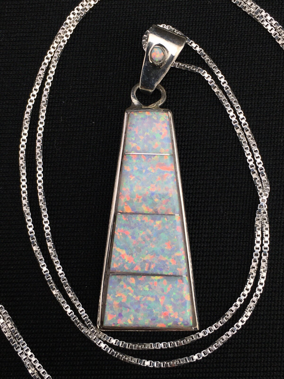 Opal Inlay Pendant Southwestern Sterling Silver Chain Necklace 04776
