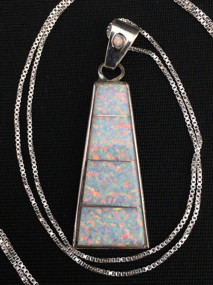 Opal Inlay Pendant Southwestern Sterling Silver Chain Necklace 04776