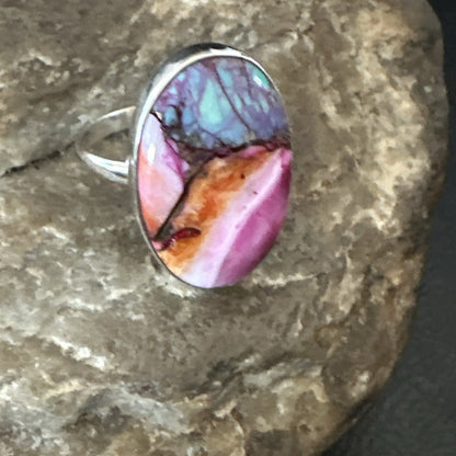 Blue Turquoise Spiny Oyster Southwestern Sterling Silver Ring Size 8 18438
