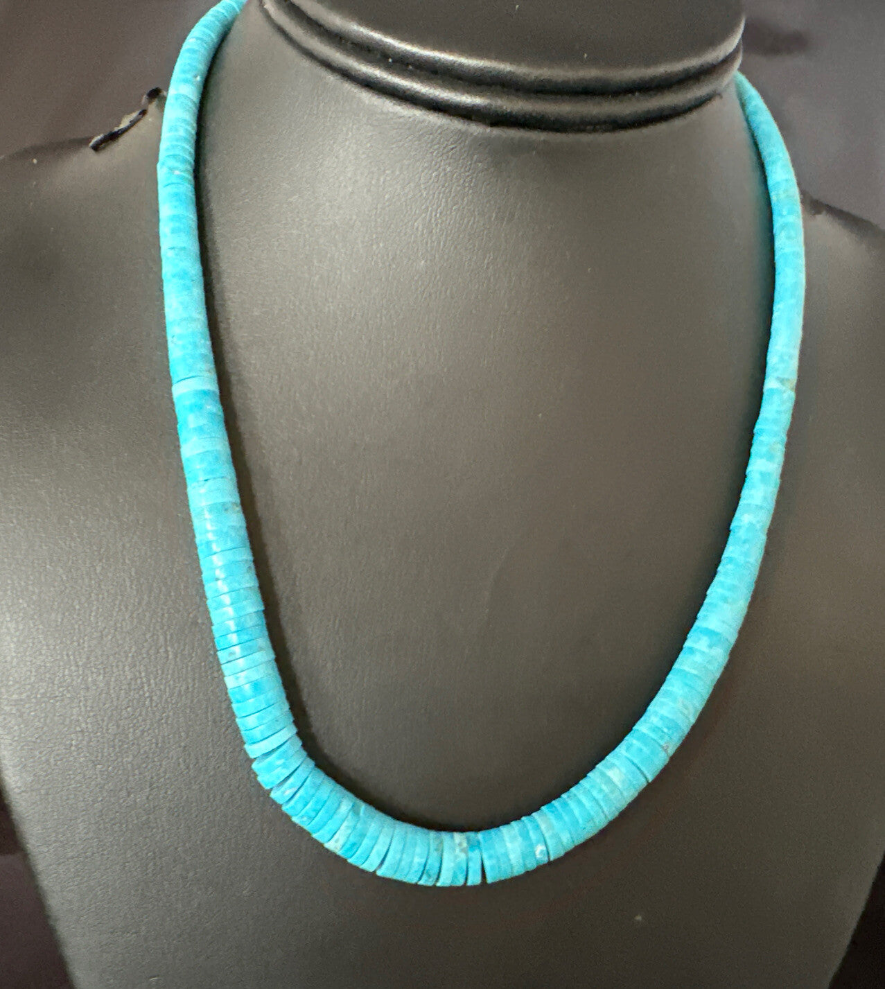Robin Egg Blue Turquoise Stabilized 18” Heishi Sterling Silver Necklace 14932