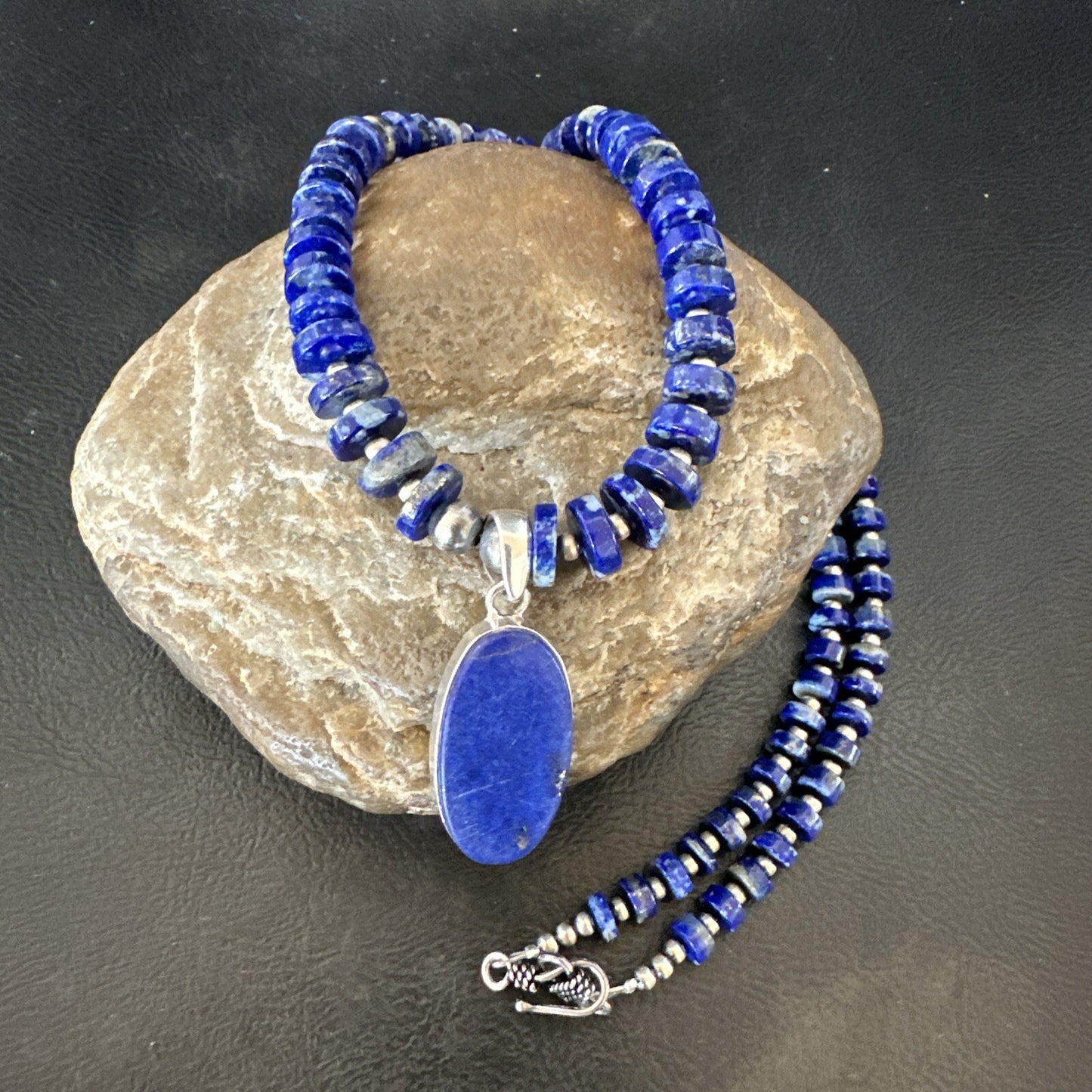 Mens Womens Blue Lapis Lazuli Navajo Sterling Silver Pendant Necklace 22” 18338