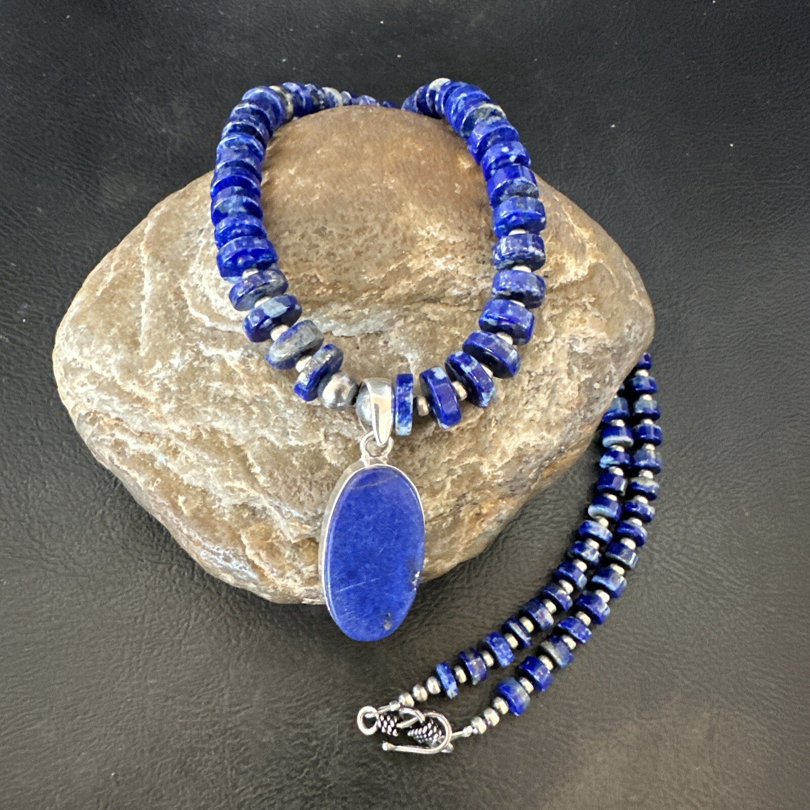 Mens Womens Blue Lapis Lazuli Navajo Sterling Silver Pendant Necklace 22” 18338