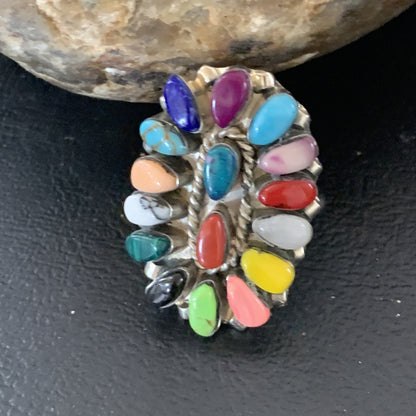 Onyx Lapis Turquoise & Gaspiete Navajo Sterling Silver Inlay Ring Size 8 11960