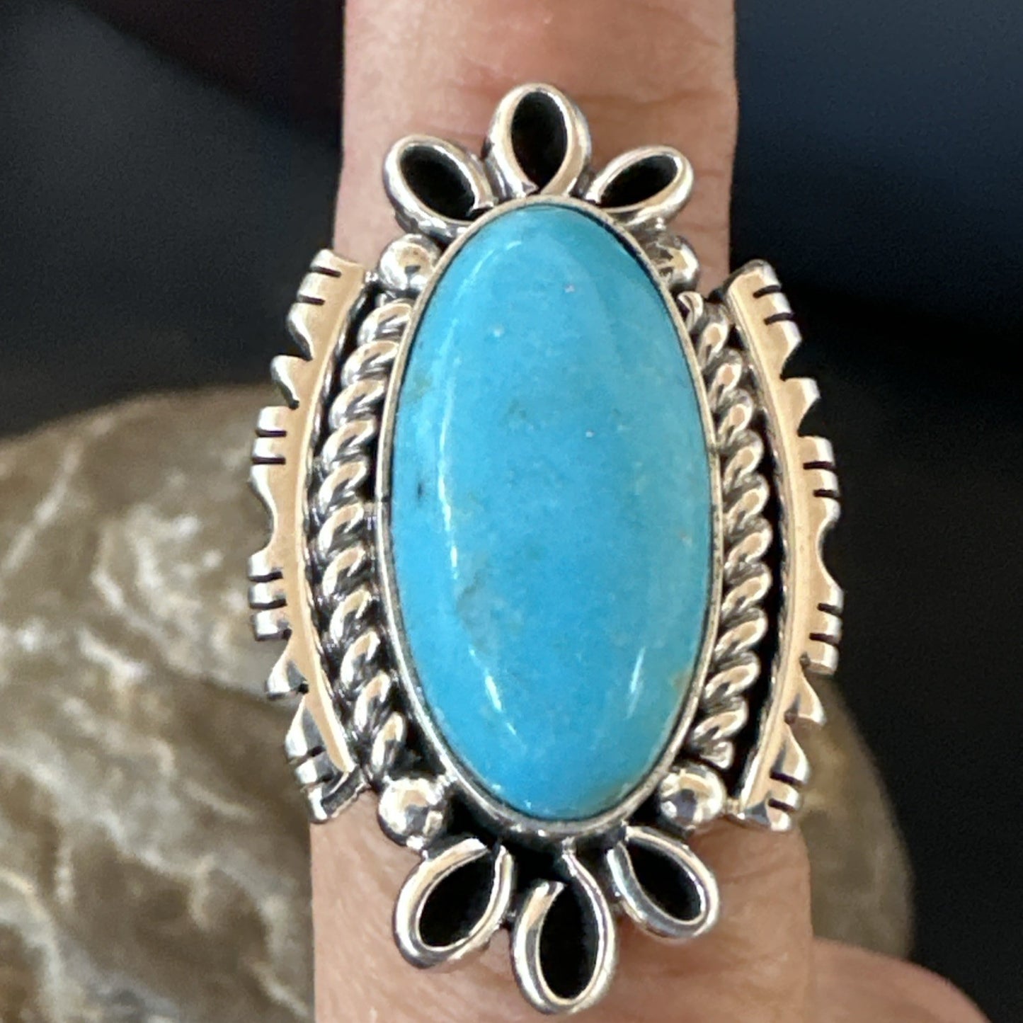 Yazzie Handmade Navajo Sterling Silver  Blue Kingman Turquoise Ring Size 7 19624