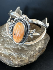 Orange Spiny Oyster Navajo Cuff Bracelet | Sterling Silver | Authentic Native American Handmade | 17703