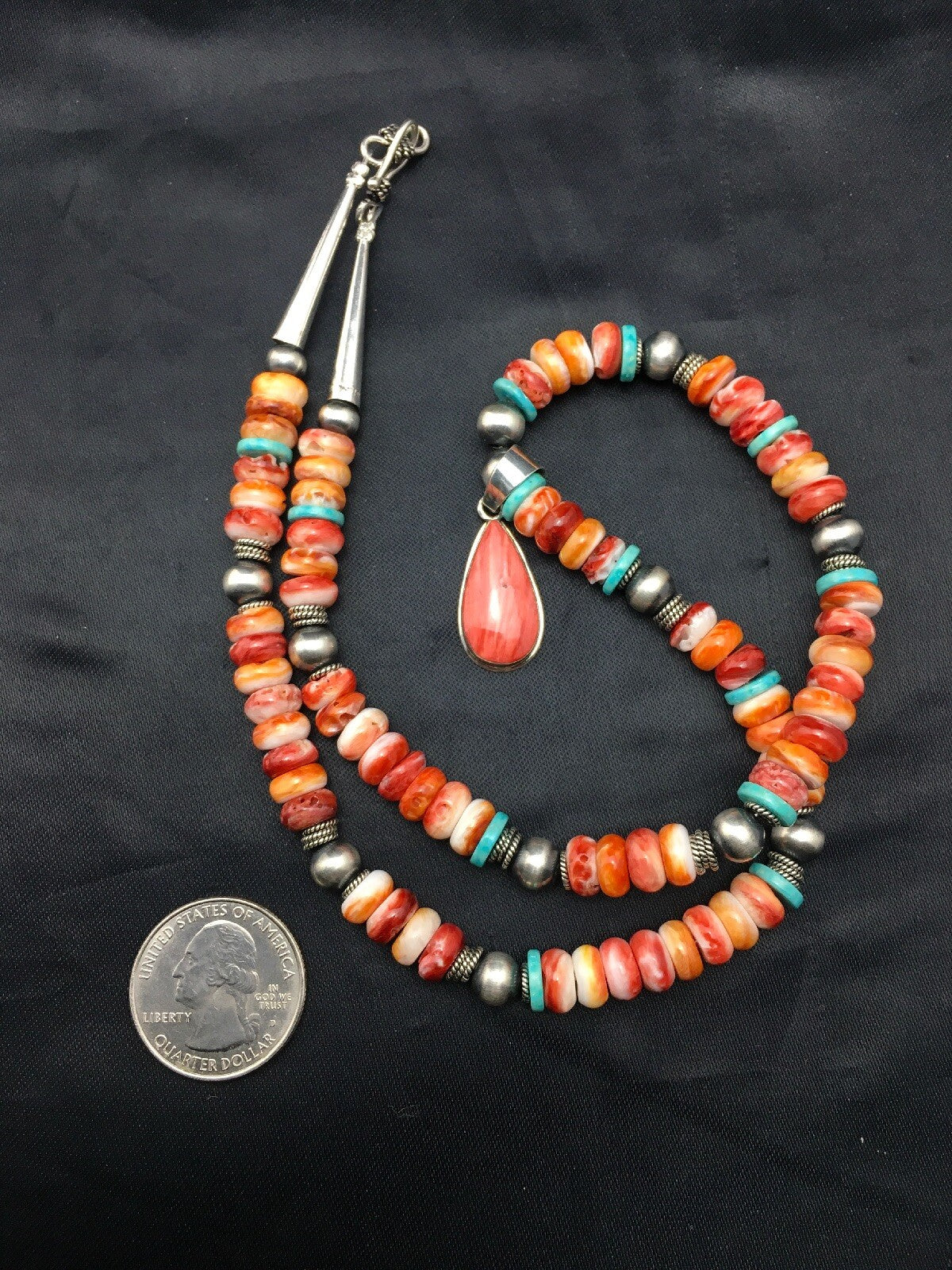 Spiny Oyster Pendant Turquoise Navajo Sterling Silver Necklace 19" 4522