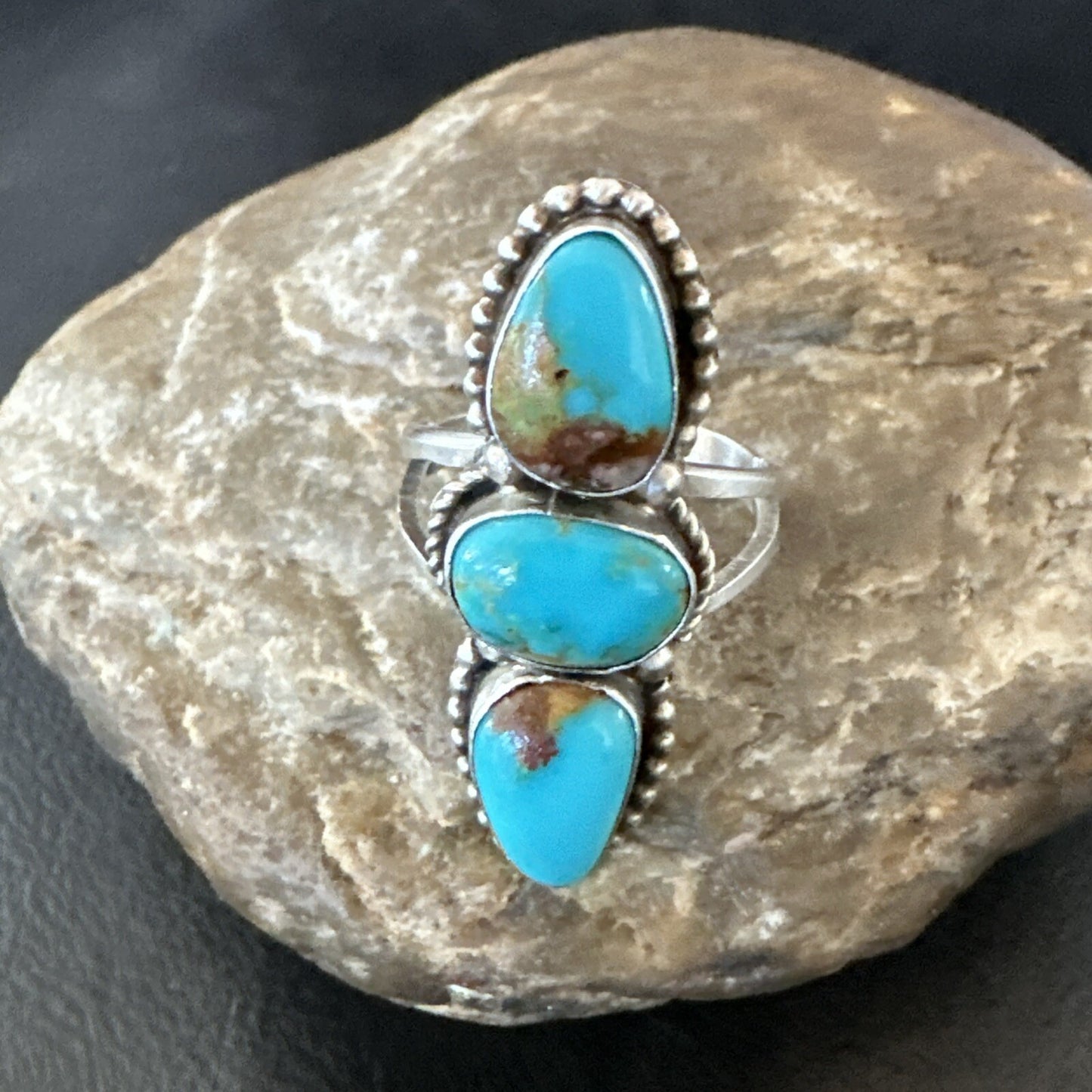 Navajo Sterling Silver Cluster Blue Turquoise Ring Sz 10 18574