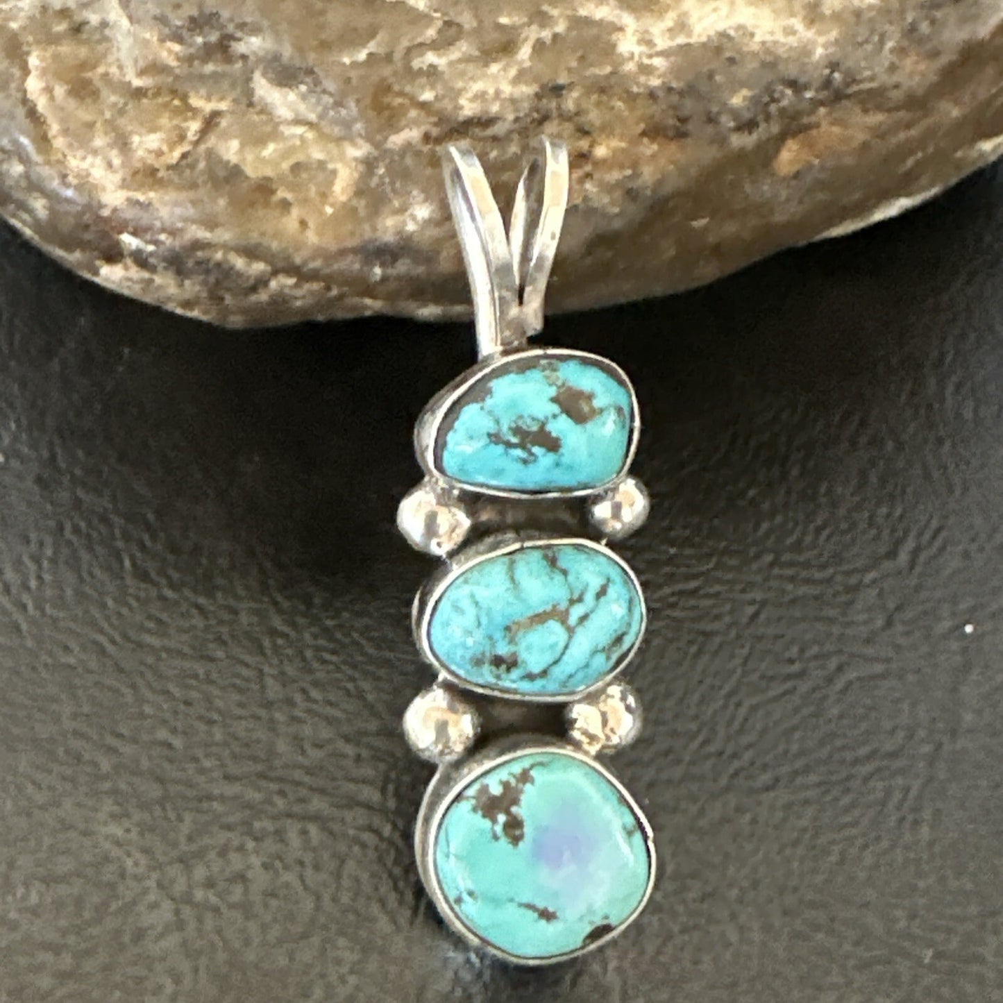Blue Turquoise 3 Stone Navajo Sterling Silver Cluster Pendant Only 18348