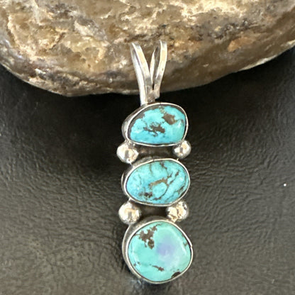 Blue Turquoise 3 Stone Navajo Sterling Silver Cluster Pendant Only 18348
