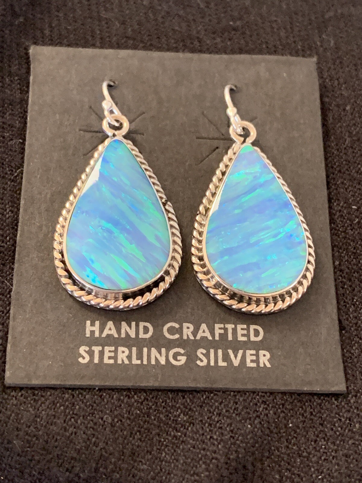 Native American Womens Navajo Sterling Silver Blue Opal Earrings 00471