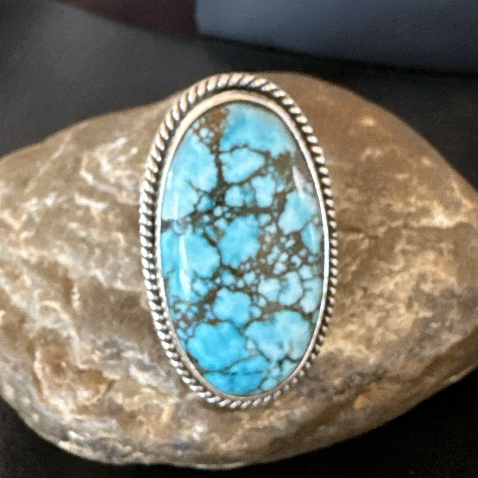 Handmade Navajo Sterling Silver  Blue Kingman Turquoise Ring Size 9.75 19623