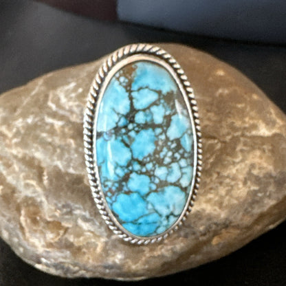 Handmade Navajo Sterling Silver  Blue Kingman Turquoise Ring Size 9.75 19623