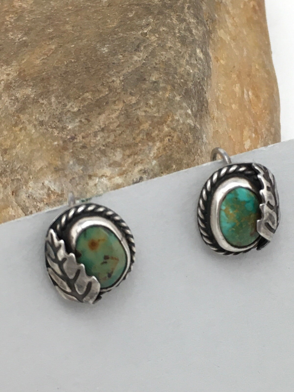 Green Turquoise Navajo Sterling Silver Cuff Link 0.5” 04476