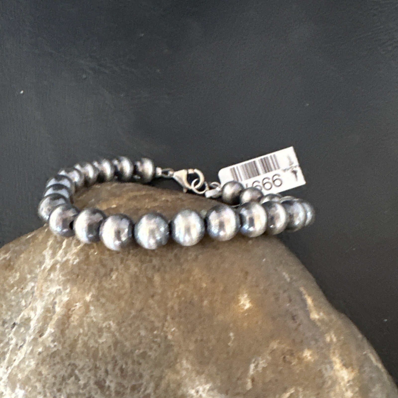 Native American Navajo 7mm Beads 8” Sterling Silver Bracelet 99978