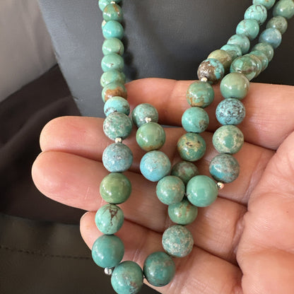 Sterling Silver Heishi Green Turquoise 2 Strands Bead Necklace 18788