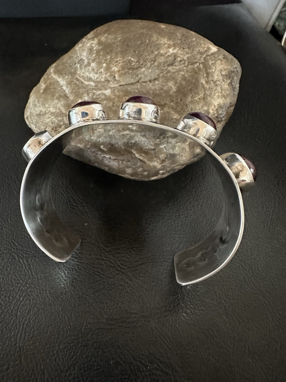 Purple Spiny Oyster Row 5 Stone Sterling Silver Navajo Cuff Bracelet 19473