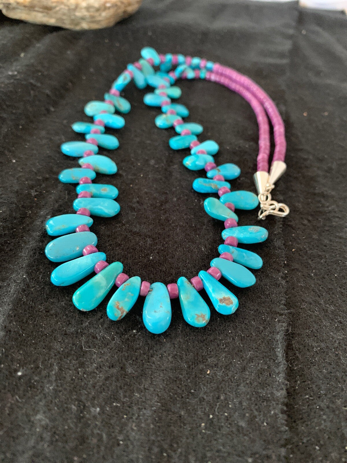 Native American Turquoise & Purple Stone Navajo Sterling Silver Necklace 04246