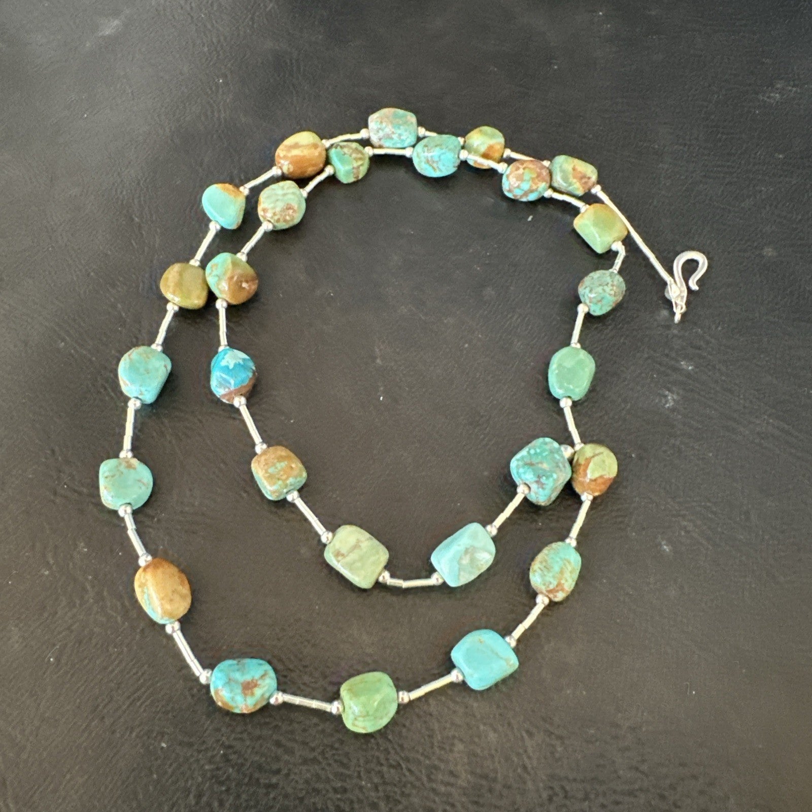Green Turquoise Liquid Heishi Sterling Silver Nugget  20" Necklace 19046