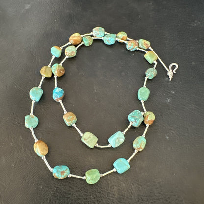 Green Turquoise Liquid Heishi Sterling Silver Nugget  20" Necklace 19046