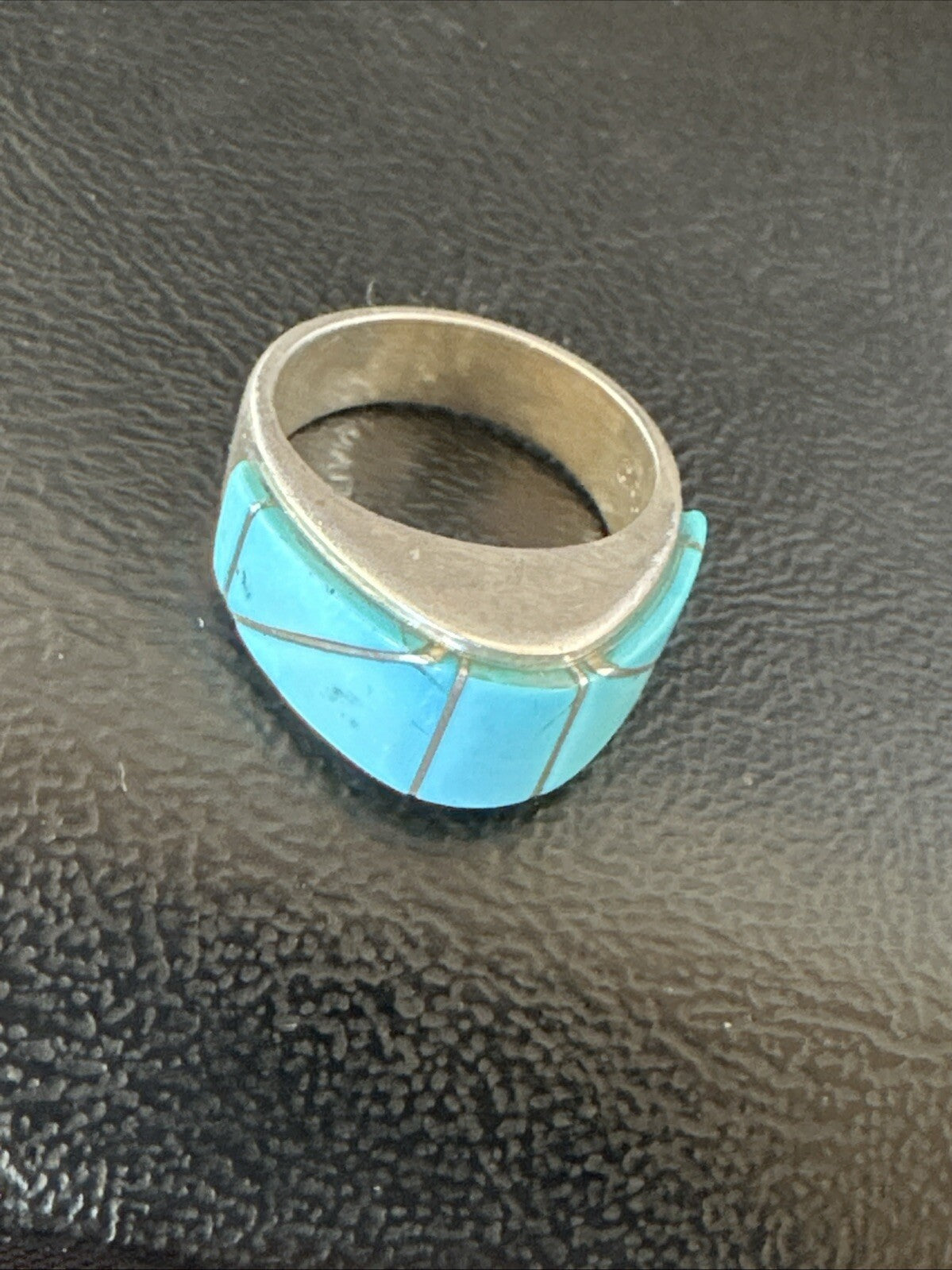 Blue Turquoise Native Navajo Sterling Silver Inlay Band Ring Size 7 18814