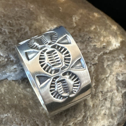 Mens Women Wedding Wide Band Navajo Stamped Sterling Silver Ring Size 10.5 17996