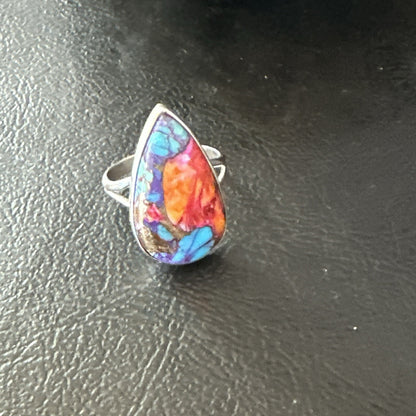 Blue Turquoise Spiny Oyster Southwestern Sterling Silver Ring Size 7 18420