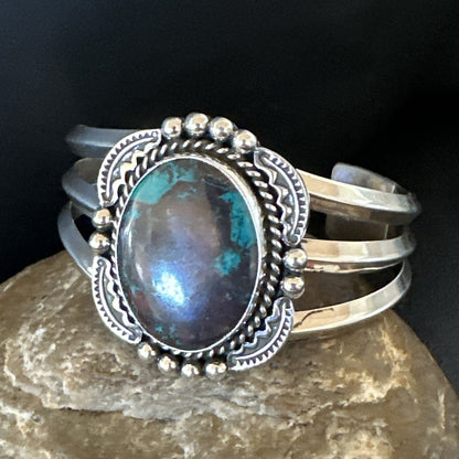 Navajo Blue TURQUOISE Stamped Sterling Silver Cuff Bracelet 18715