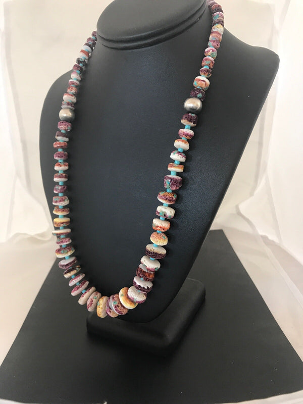 Purple Spiny Oyster Turquoise Bead Navajo Necklace | Sterling Silver | Authentic Native American Handmade | 08439