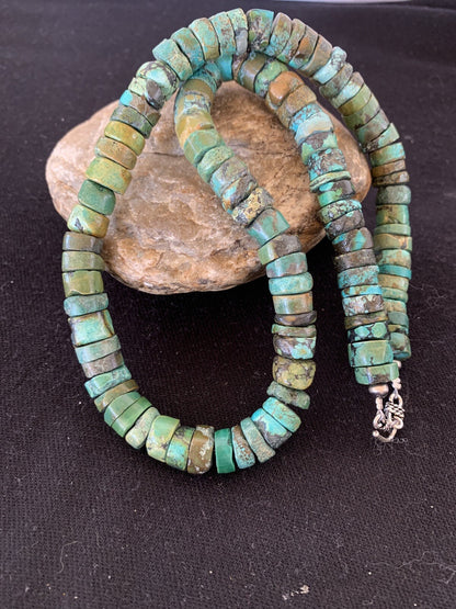 Native Navajo Sterling Silver Turquoise 10 mm Heishi Bead Necklace 369