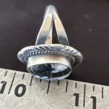 Mens Womens White Buffalo Turquoise Navajo Sterling Silver Ring Size 9 18587